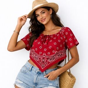 Red Bandana Handkerchief Top Women’s Size Small